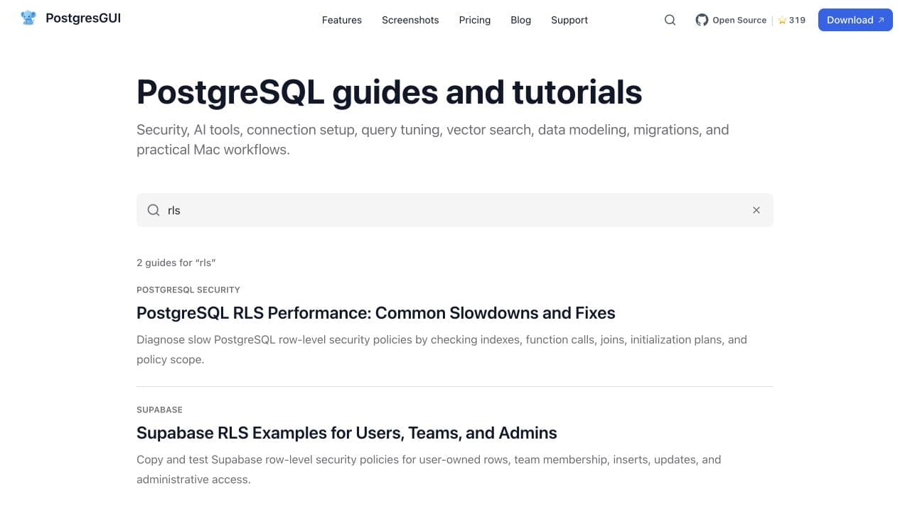 PostgresGUI blog search results for RLS